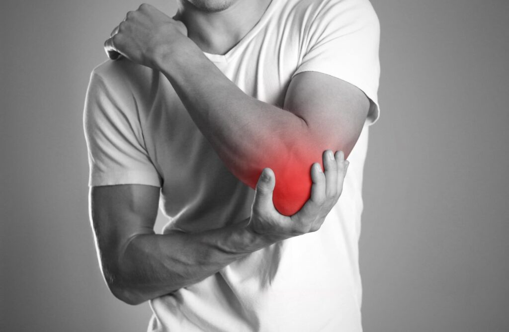A man with elbow pain